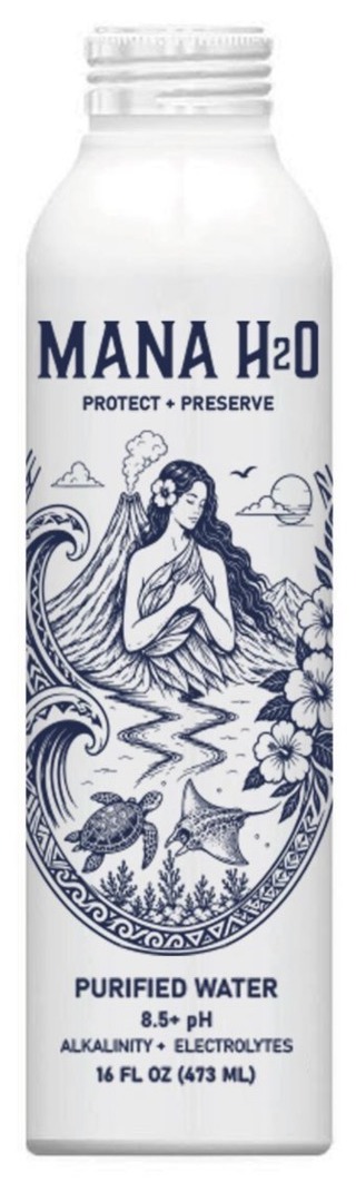 MANA H₂O aluminum bottle, 16 fl oz of purified and alkaline water